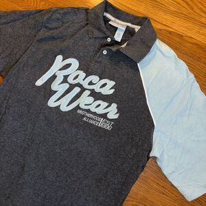 Rocawear Polo Shirt Mens XL Gray Baby Blue Colorblock Spellout Logo Y2K‎ Hip Hop